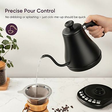 Pour Over Electric Kettle 5 Temp Settings 1200W 0.8L Stainless Steel Inner Lid