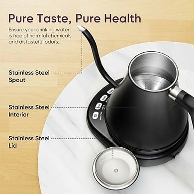 Pour Over Electric Kettle 5 Temp Settings 1200W 0.8L Stainless Steel Inner Lid