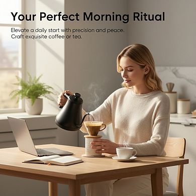 Pour Over Electric Kettle 5 Temp Settings 1200W 0.8L Stainless Steel Inner Lid