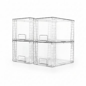 4 Pack Large Stackable Acrylic Drawers, Easily Assemble for Undersink & Pantry Organization
