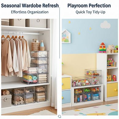 4 Pack Large Stackable Acrylic Drawers, Easily Assemble for Undersink & Pantry Organization