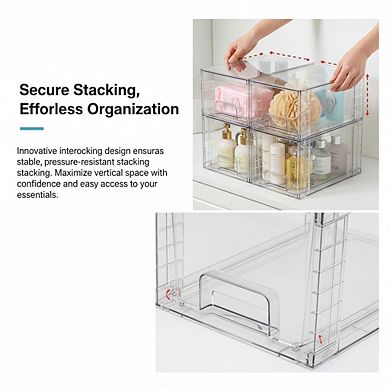 4 Pack Large Stackable Acrylic Drawers, Easily Assemble for Undersink & Pantry Organization