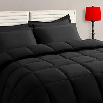Twin Size Comforter Set 5 pc Bed in a Bag All Season Reversible Black