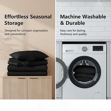 Twin Size Comforter Set 5 Piece Bed in a Bag All Season Reversible Black