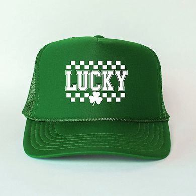 Checkered Lucky Shamrock - Women's Graphic Foam Trucker Hat