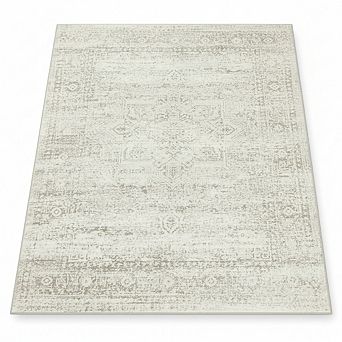 Washable 8x10 Area Rug, Ultra Soft Low Pile Non-Slip Vintage Print for Living Room & Bedroom Decor