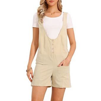 Rompers for Women Summer Sleeveless Overalls Spaghetti Strap Lightweight Button Up Shorts Jumpsuit