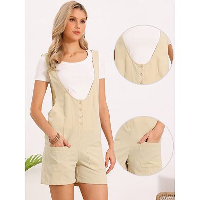 Rompers for Women Summer Sleeveless Overalls Spaghetti Strap Lightweight Button Up Shorts Jumpsuit