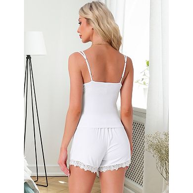 3 Sets Women's Sleeveless Tank Top Low Cut Ribbed Cami Lounge Lace Shorts Set