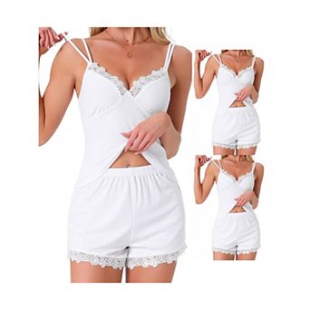 3 Sets Women's Sleeveless Tank Top Low Cut Ribbed Cami Lounge Lace Shorts Set