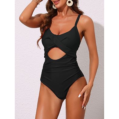 Women's Adjustable Straps Monokini Bikini Sets, 1 Piece Crisscross Tie Back Swimwear Bathing Suits