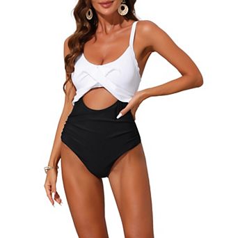 Women's Adjustable Straps Monokini Bikini Sets, 1 pc Crisscross Tie Back Swimwear Bathing Suits