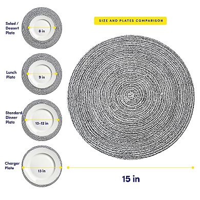 Sweet Home Collection Two Tone Cotton 15" Round Woven Placemat Sets 4 Pack