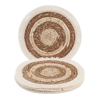 Set of 4 Farmhouse Woven Placemats for Dining Kitchen Table Mat with Tassel 11.8 inch
