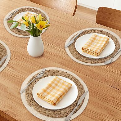 Set of 4 Farmhouse Woven Placemats for Dining Kitchen Table Mat with Tassel 15 inch