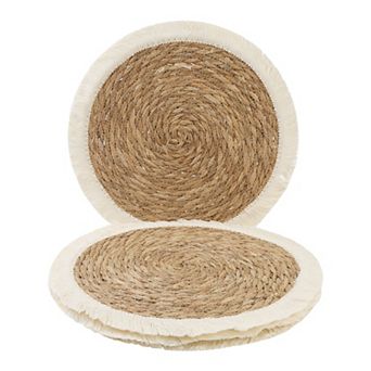 Set of 4 Farmhouse Woven Placemats for Dining Kitchen Table Mat with Tassel 15 inch
