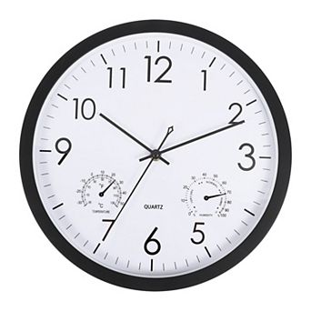 12" Vintage Wall Clock, Temperature and Humidity Display, Battery Operated Easy Install for Decor