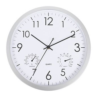 12" Vintage Wall Clock, Temperature and Humidity Display, Battery Operated Easy Install for Decor