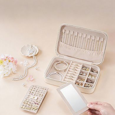 Compact Travel Jewelry Organizer with Mirror & Storage Bag - Perfect for Gifts