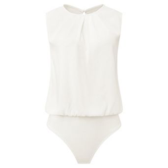 Women's Sleeveless Bodysuit Work Crew Neck Pleated Front Classic Business Shirt Top