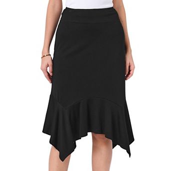 Ruffled Midi Skirt for Women's High Waist Flowy A-Line Handkerchief Hem Skirt