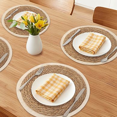 Set of 4 Farmhouse Woven Placemats for Dining Kitchen Table Mat with Tassel 15 inch
