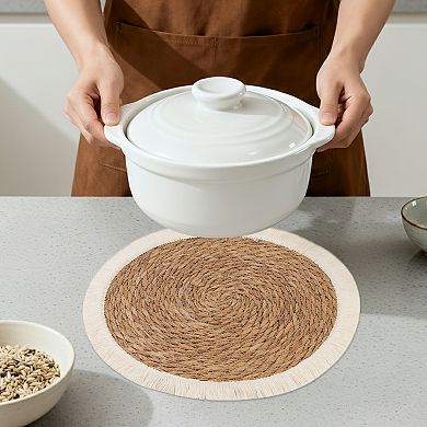 Set of 4 Farmhouse Woven Placemats for Dining Kitchen Table Mat with Tassel 15 inch