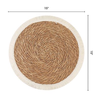 Set of 4 Farmhouse Woven Placemats for Dining Kitchen Table Mat with Tassel 15 inch