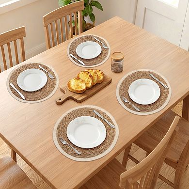 Set of 4 Farmhouse Woven Placemats for Dining Kitchen Table Mat with Tassel 15 inch