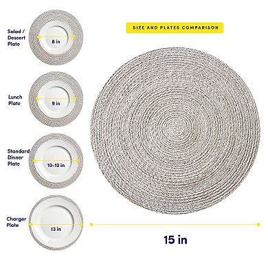Sweet Home Collection Two Tone Cotton 15" Round Woven Placemat Sets 6 Pack