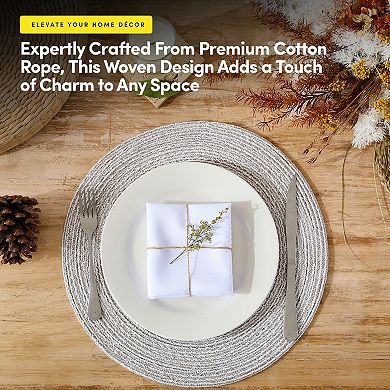 Sweet Home Collection Two Tone Cotton 15" Round Woven Placemat Sets 6 Pack