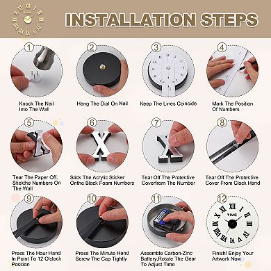 16"-20" Modern Frameless DIY Wall Clock, Large Mirror Acrylic Roman Numeral, Silent Quartz Movement