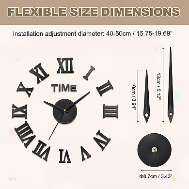 16"-20" Modern Frameless DIY Wall Clock, Large Mirror Acrylic Roman Numeral, Silent Quartz Movement