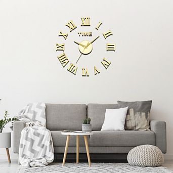 16"-20" Modern Frameless DIY Wall Clock, Large Mirror Acrylic Roman Numeral, Silent Quartz Movement