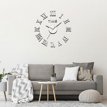 16"-20" Modern Frameless DIY Wall Clock, Large Mirror Acrylic Roman Numeral, Silent Quartz Movement