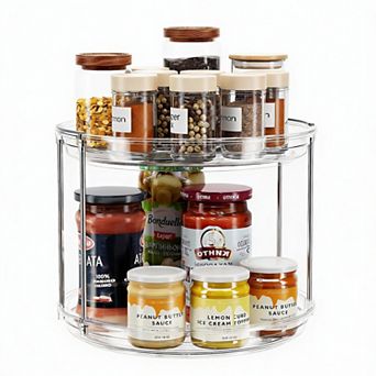 2 tier Clear Lazy Susan Organizer for Kitchen, Bathroom, and Pantry