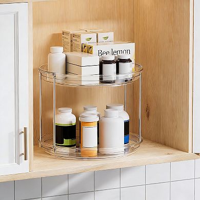 2 Tier Clear Lazy Susan Organizer for Kitchen, Bathroom, and Pantry