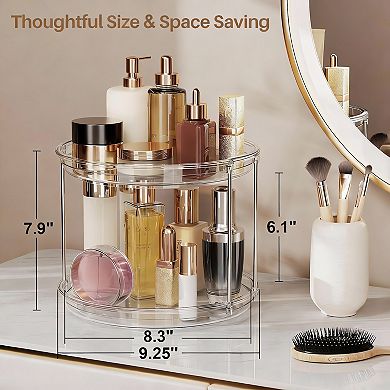 2 Tier Clear Lazy Susan Organizer for Kitchen, Bathroom, and Pantry