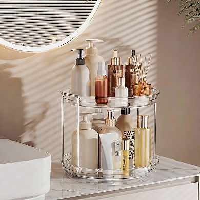 2 Tier Clear Lazy Susan Organizer for Kitchen, Bathroom, and Pantry