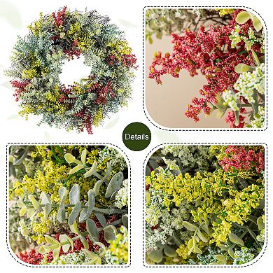 Glitzhome 24"D Mixed Floral Eucalyptus Wreath Includes a Black Metal Wreath Hanger