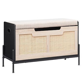 Rattan Storage Bench with Lid and Safety Hinges