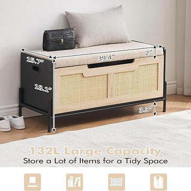 Rattan Storage Bench with Lid and Safety Hinges