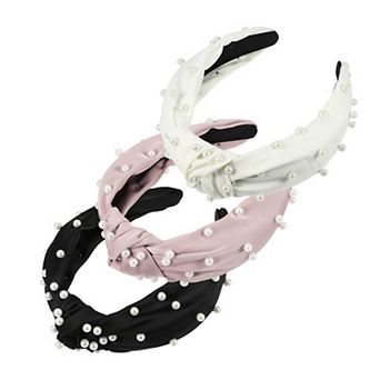 3 pc Faux Pearl Knotted Headband, Classic Casual Style Headband for Women