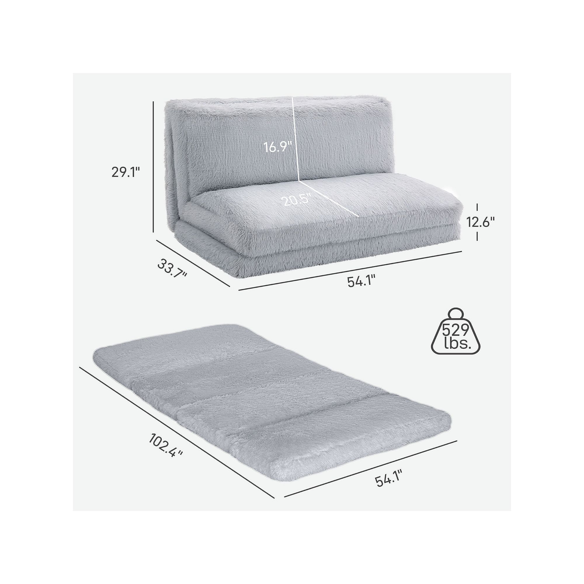 Bean bag floor sofa bed dimensions diagram in light gray