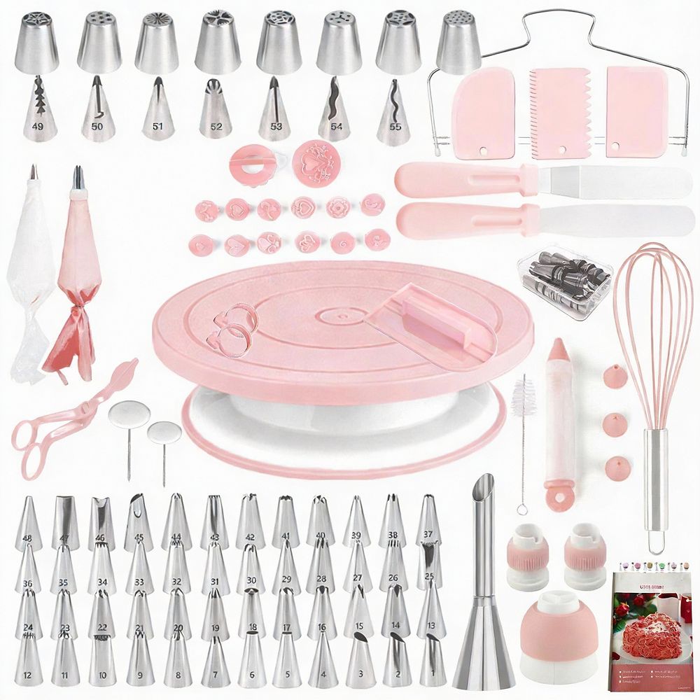 137-Piece Cake Decorating Kit with Turntable & Pattern Chart