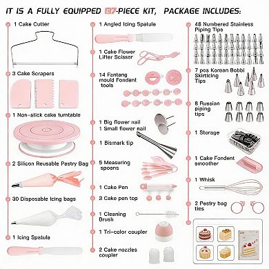 137-Piece Cake Decorating Kit with Turntable & Pattern Chart