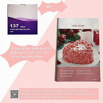 137-Piece Cake Decorating Kit with Turntable & Pattern Chart