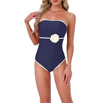 Women's Bandeau Monokini, 1 pc Edge Contrast Color Tummy Control Monokini Swimwear Bathing Suit