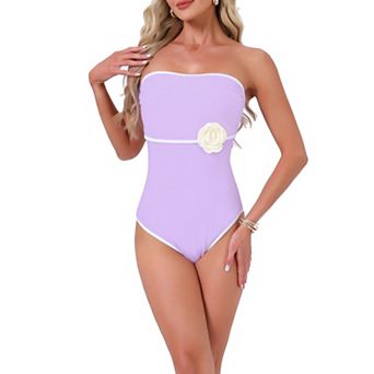 Women's Bandeau Monokini, 1 pc Edge Contrast Color Tummy Control Monokini Swimwear Bathing Suit