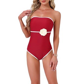 Women's Bandeau Monokini, 1 pc Edge Contrast Color Tummy Control Monokini Swimwear Bathing Suit